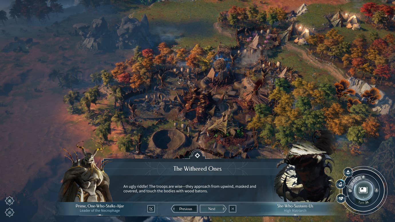 A weirdly sane conversation between insects about using masks and batons when handling dodgy relics, from Endless Legend 2.